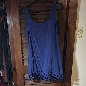 Lulu’s Blue Mini Dress with Tassel Hem